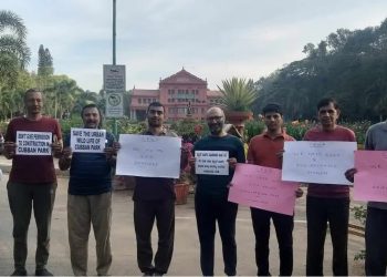 Protest by walkers’ association against construction of 10-storey building in Cubbon Park